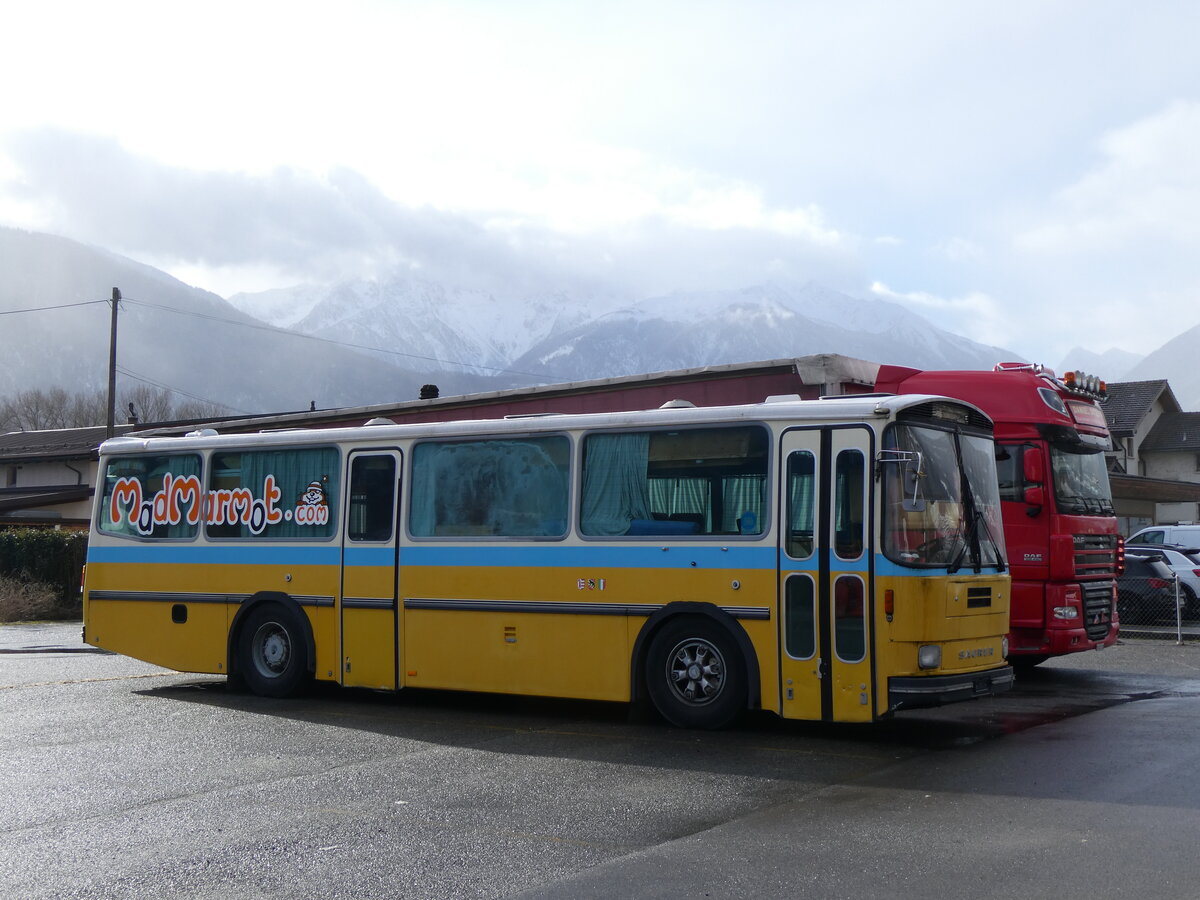 (270'021) - MadMarmot, Nyon - Saurer/T�scher (ex Auto-Transports, La C�te-aux F�es; ex P 24'238) am 20. Dezember 2024 in Fully, Stade de Charnot