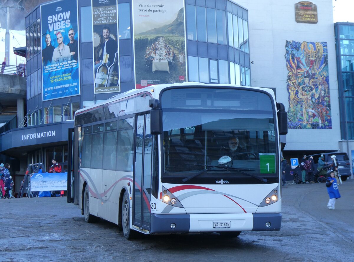 (270'504) - Lathion, Sion - Nr. 20/VS 31'615 - Van Hool (ex CAM Monaco/MC) am 1. Januar 2025 in Haute-Nendaz, T�l�cabine
