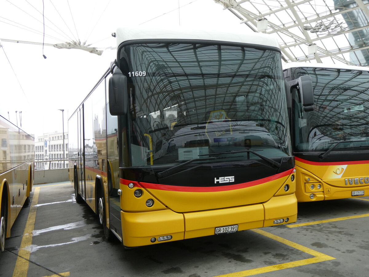 (271'948) - PostAuto Graub�nden - GR 102'391/PID 11'609 - Scania/Hess (ex Gessinger, Bad Ragaz) am 14. Februar 2025 in Chur, Postautostation