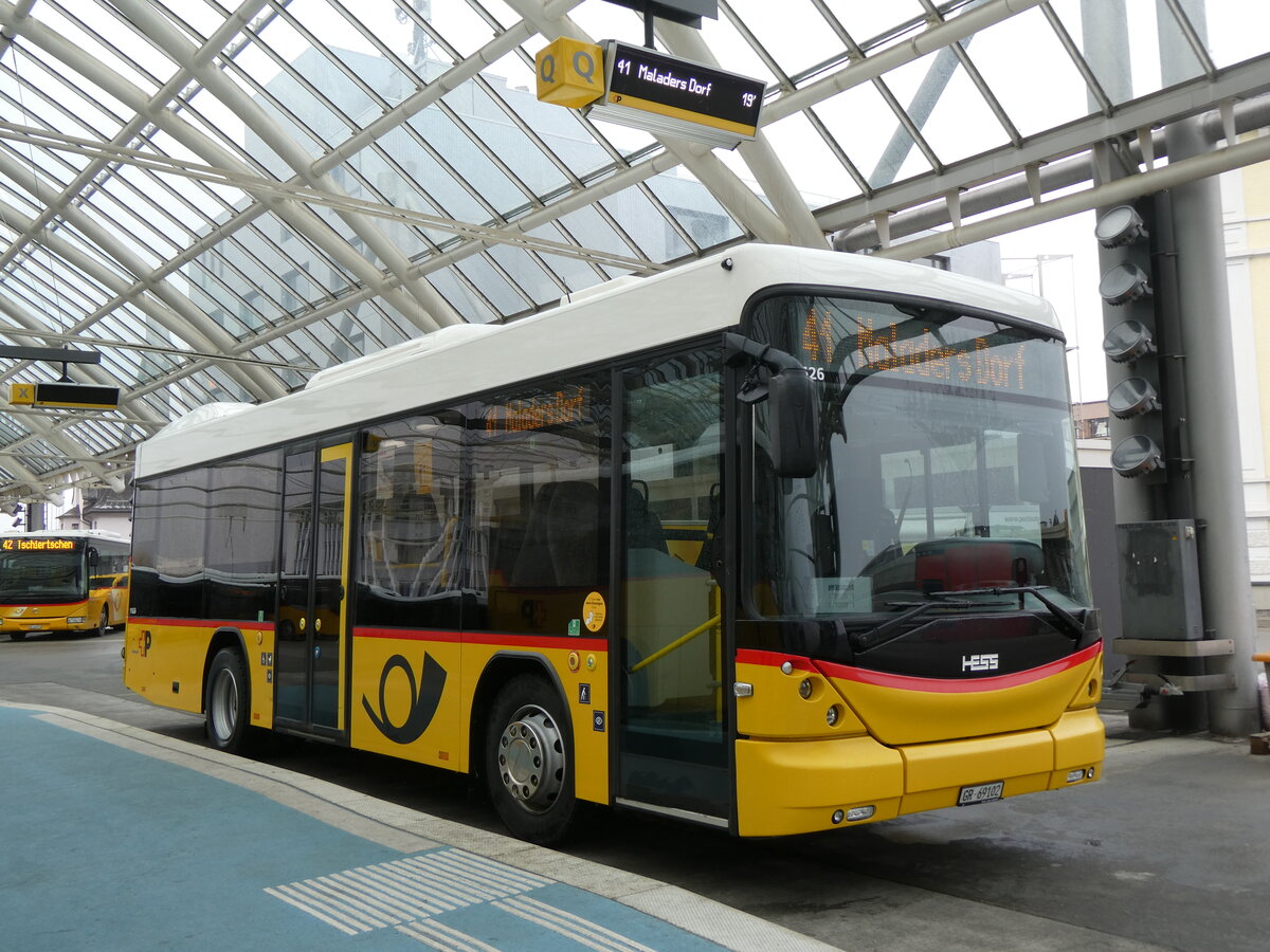 (271'953) - PostAuto Graub�nden - GR 69'102/PID 11'626 - Scania/Hess am 14. Februar 2025 in Chur, Postautostation