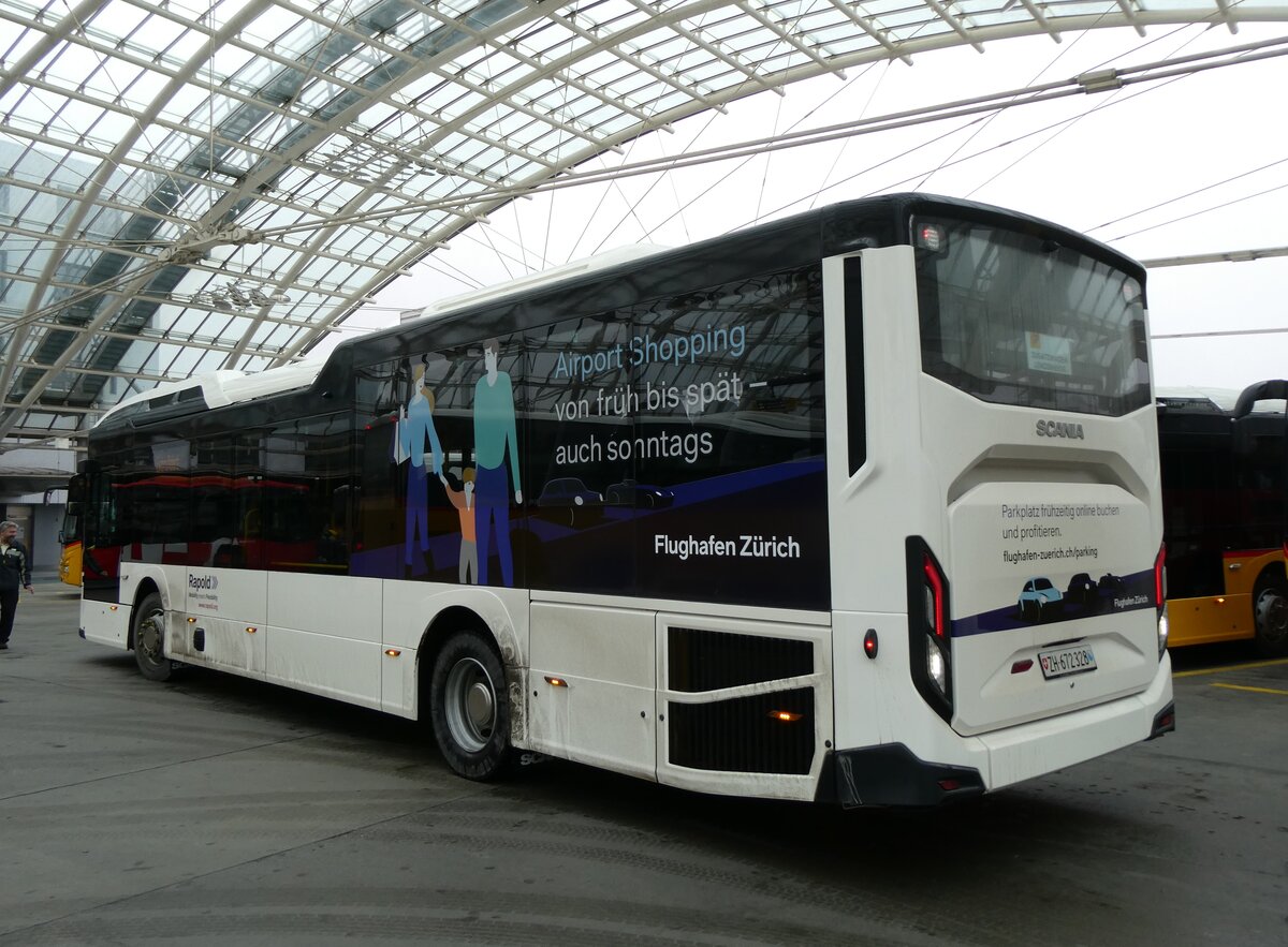 (271'966) - Rapold, Rheinau - ZH 672'328 - Scania (ex PostAuto Nordschweiz PID 11'903) am 14. Februar 2025 in Chur, Postautostation