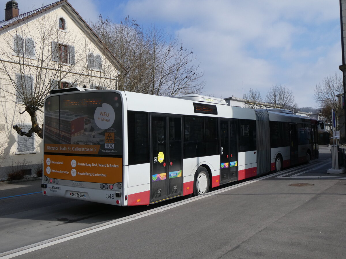 (272'120) - SW Winterthur - Nr. 348/ZH 766'348 - Solaris am 15. Februar 2025 beim Bahnhof Winterthur W�lflingen