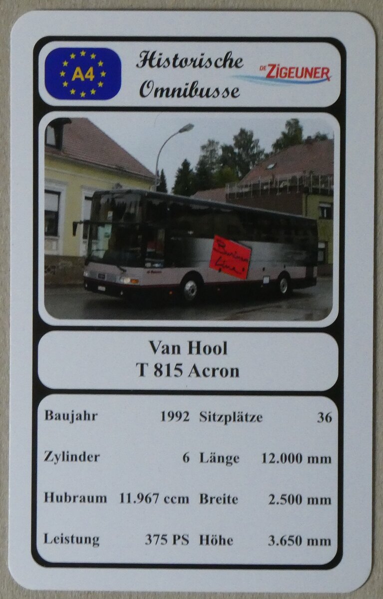 (273'039) - Quartett-Spielkarte mit Van Hool T 815 Acron von 1992 am 16. M�rz 2025 in Thun