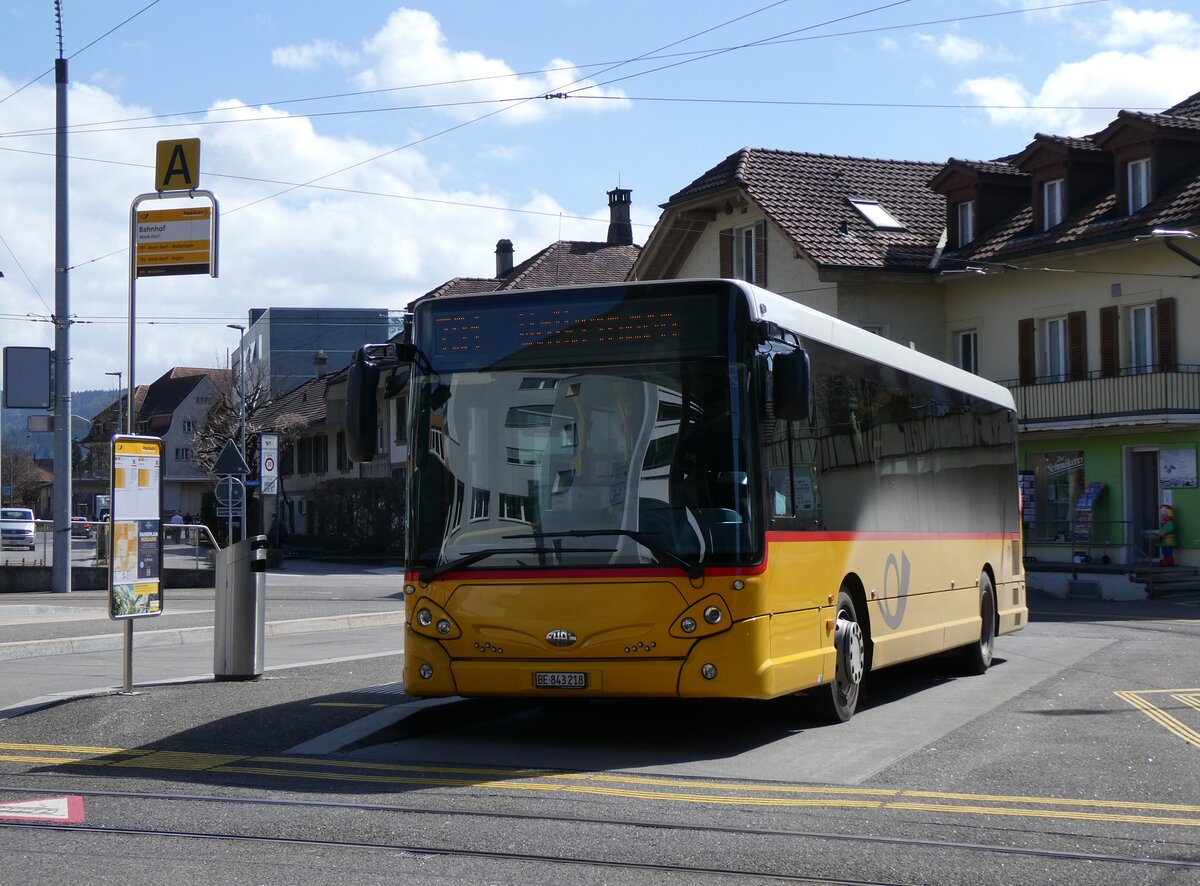 (273'468) - PostAuto Bern - Nr. 218/BE 843'218/PID 10'675 - Heuliez am 31. M�rz 2025 beim Bahnhof Worb Dorf