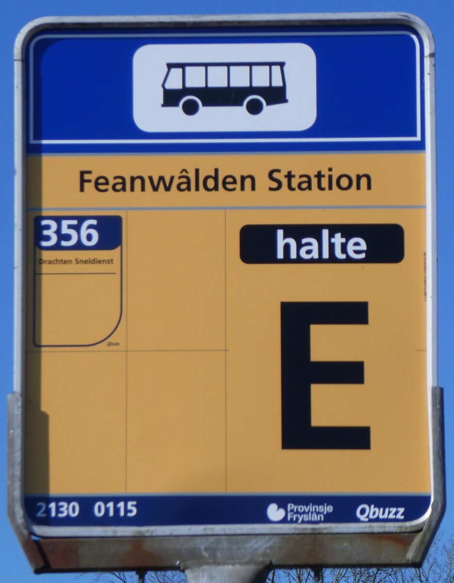 (273'620) - Qbuzz-Haltestellenschild - Feanw�lden, Station - am 5. April 2025