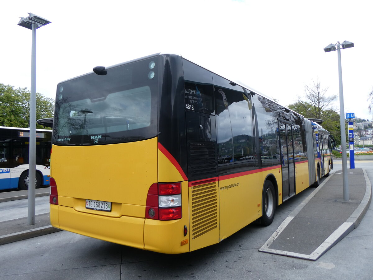 (274'023) - PostAuto Ostschweiz - TG 158'213/PID 4818 - MAN (ex PostAuto Graub�nden; ex PostAuto Ostschweiz SZ 68'458; ex PostAuto Ostschweiz SZ 44'040; ex Kistler, Reichenburg) am 15. April 2025 beim Bahnhof Luzern