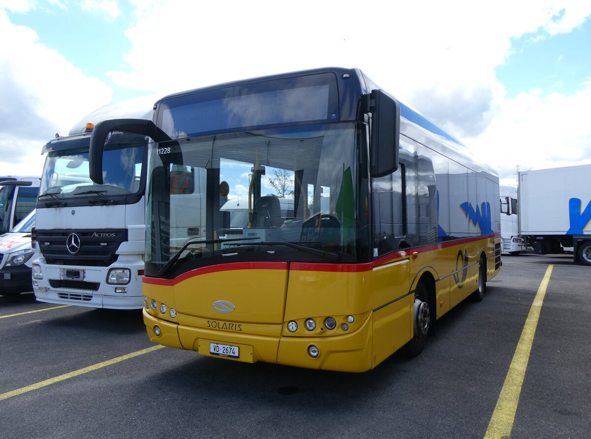 (274'059) - CarPostal Ouest - VD 2674/PID 11'228 - Solaris (ex Faucherre, Moudon; ex CarPostal Ouest NE 49'619) am 18. April 2025 in Kerzers, Interbus
