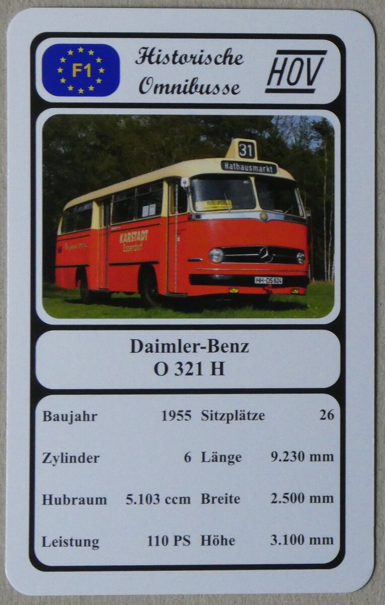 (274'090) - Quartett-Spielkarte mit Daimler-Benz O 321 H von 1955 am 20. April 2025 in Thun