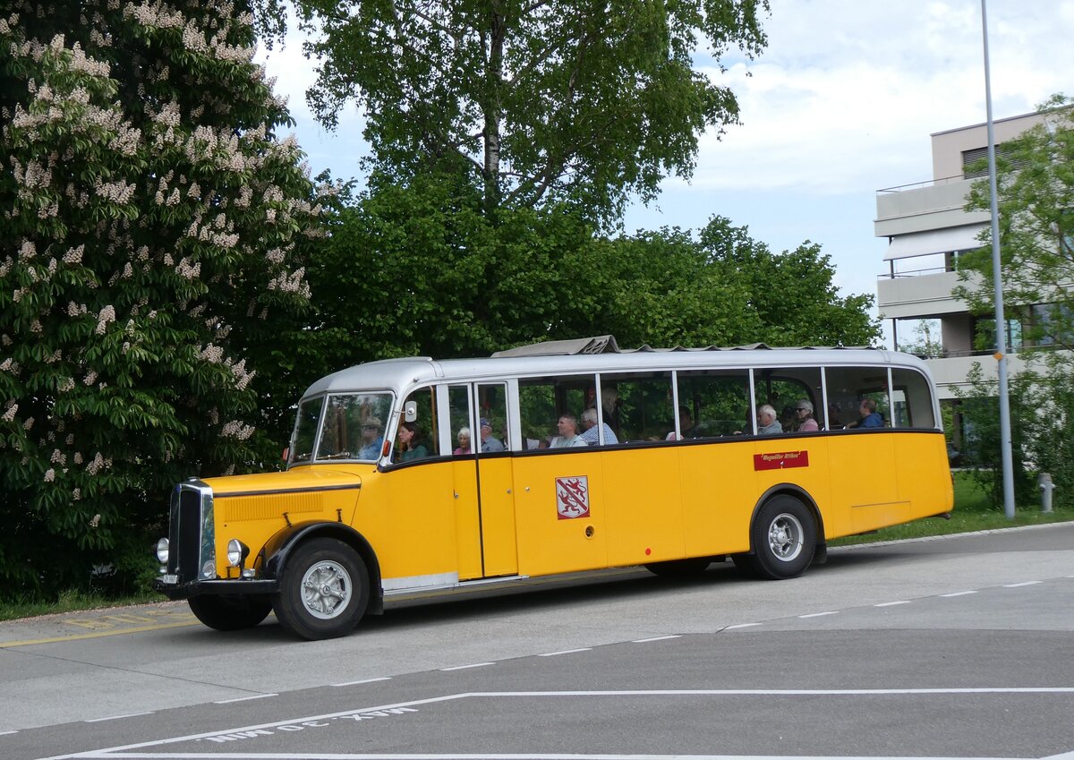 (274'518) - Wegm�ller, Attikon - ZH 9967 - Saurer/Hess (ex P 24'531; ex P 1375) am 3. Mai 2025 beim Bahnhof Rickenbach-Attikon