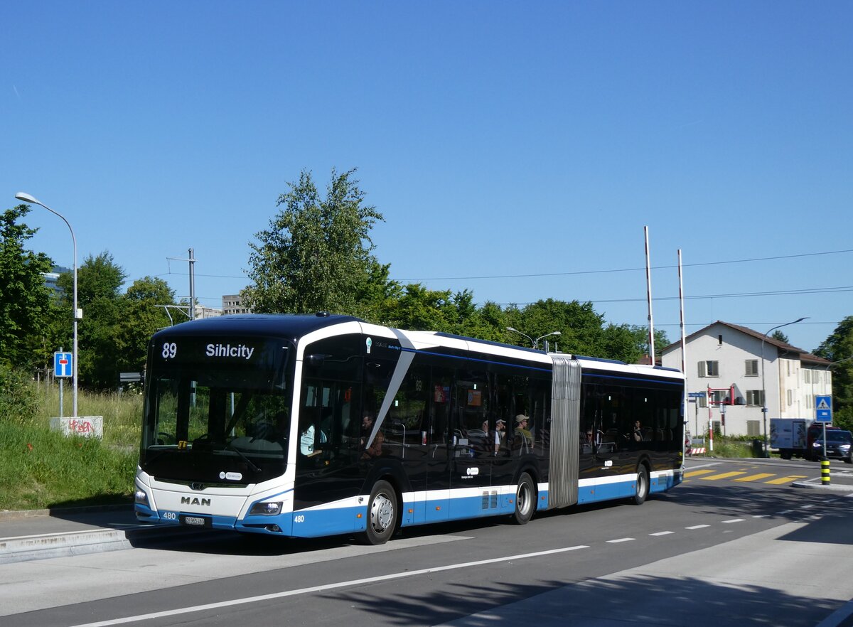 (276'089) - VBZ Z�rich - Nr. 480/ZH 965'480 - eMAN am 31. Mai 2025 beim Bahnhof Z�rich-Schweighof