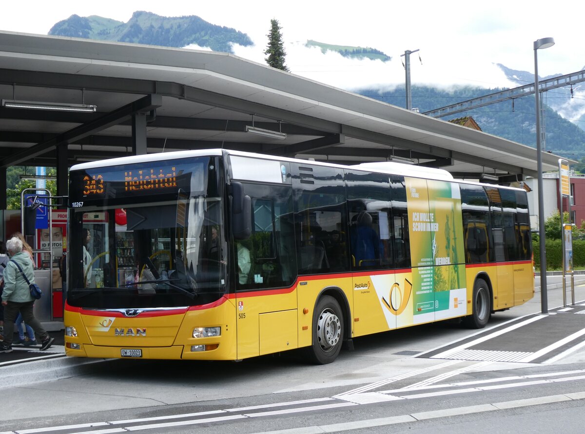 (276'454) - PostAuto Zentralschweiz - Nr. 505/OW 10'023/PID 10'267 - MAN (ex Nr. 4; ex Dillier, Sarnen Nr. 4) am 7. Juni 2025 beim Bahnhof Sarnen