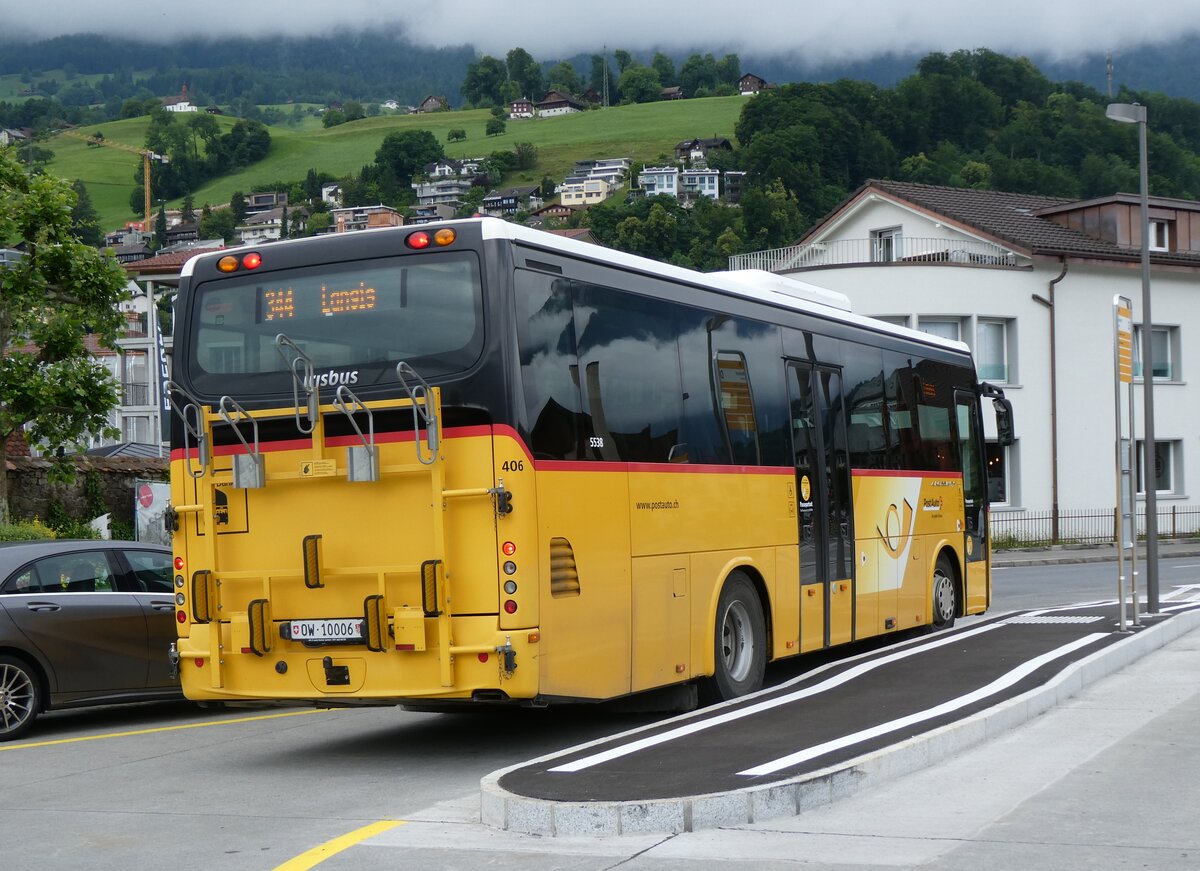 (276'458) - PostAuto Zentralschweiz - Nr. 406/OW 10'006/PID 5538 - Irisbus (ex Nr. 3; ex Dillier, Sarnen Nr. 3) am 7. Juni 2025 beim Bahnhof Sarnen