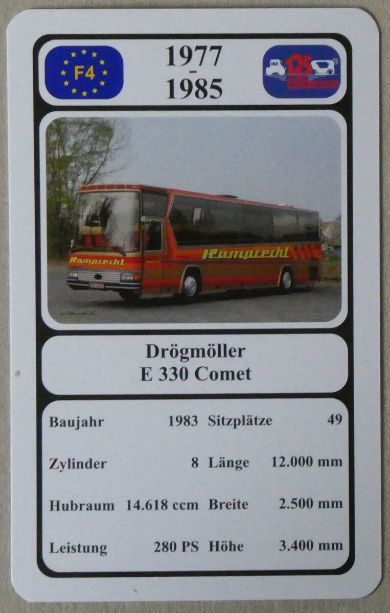 (276'733) - Quartett-Spielkarte mit Dr�gm�ller E 330 Comet von 1983 am 15. Juni 2025 in Thun