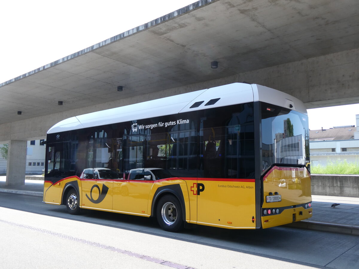 (276'864) - Eurobus, Arbon - Nr. 19/TG 18'880/PID 11'795 - eSolaris (ex Mattli, Wassen; ex PostAuto Bern BE 90'275; ex PostAuto Bern BE 610'546) am 17. Juni 2025 in Arbon, Bushof