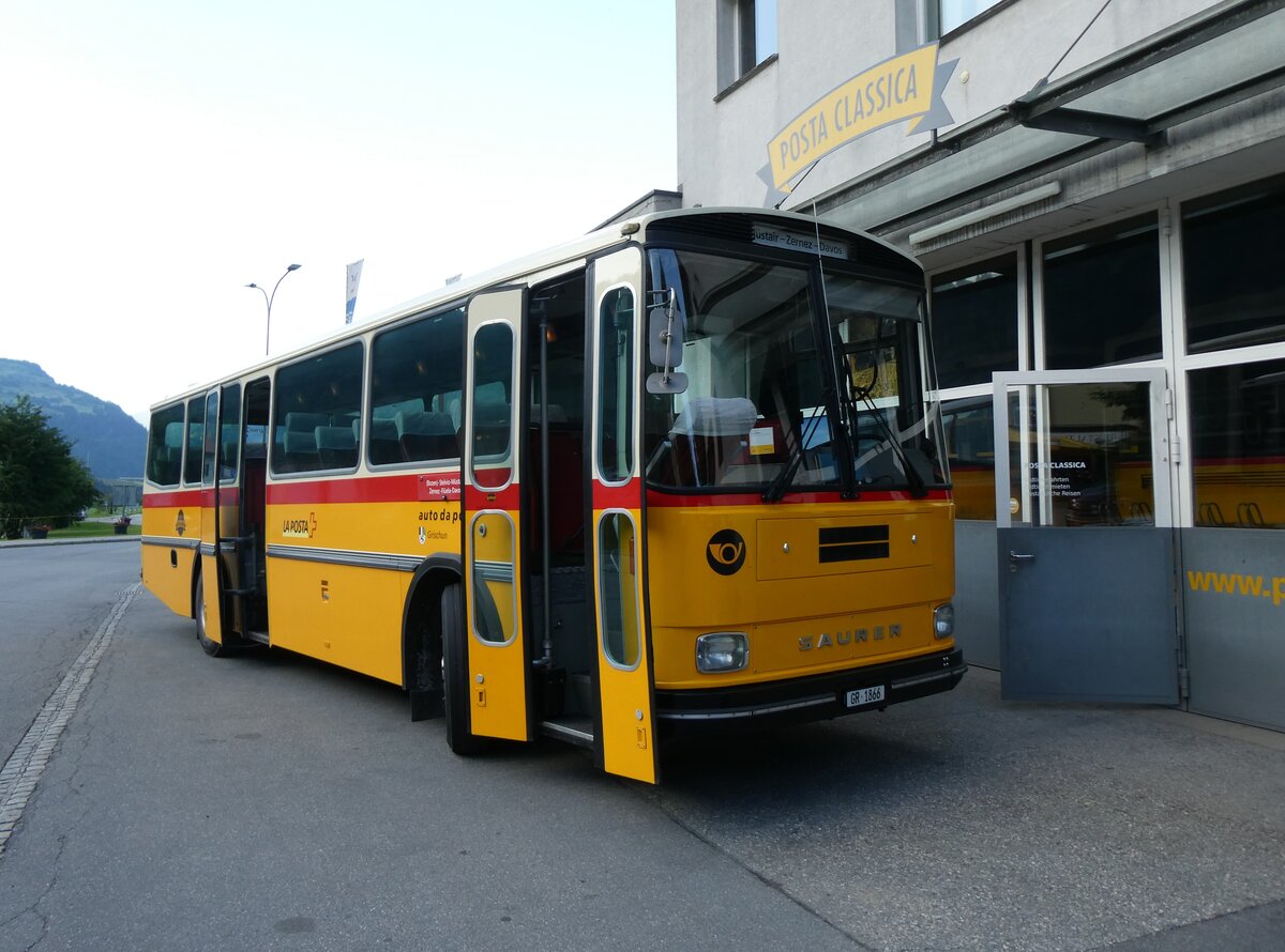 (277'071) - Gaudenz, Andeer - GR 1866 - Saurer/R&J (ex Mark, Andeer PID 2824; ex PostAuto Graub�nden; ex P 24'350) am 19. Juni 2025 in Andeer, Garage