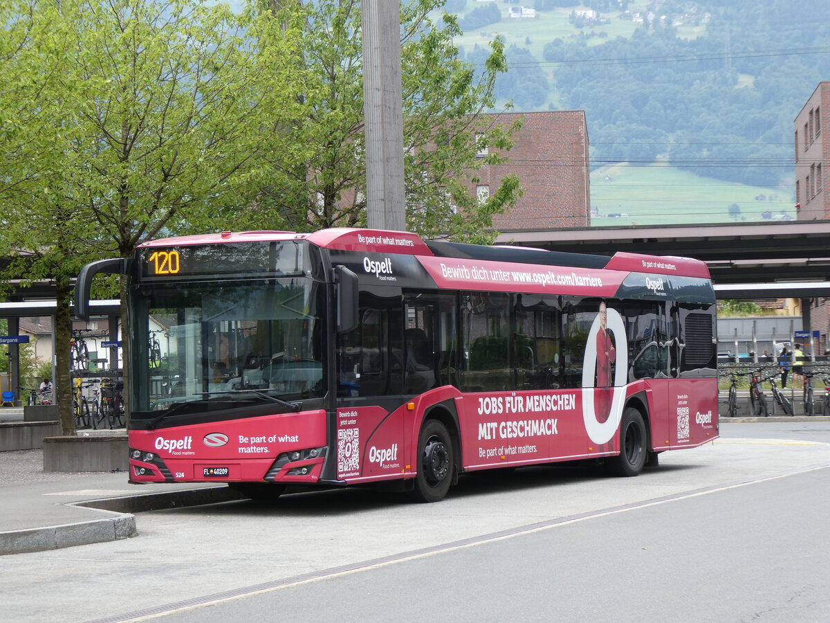 (277'242) - Aus Liechtenstein: BOS PS Anstalt, Vaduz - Nr. 524/FL 40'209 - Solaris am 26. Juni 2025 beim Bahnhof Sargans