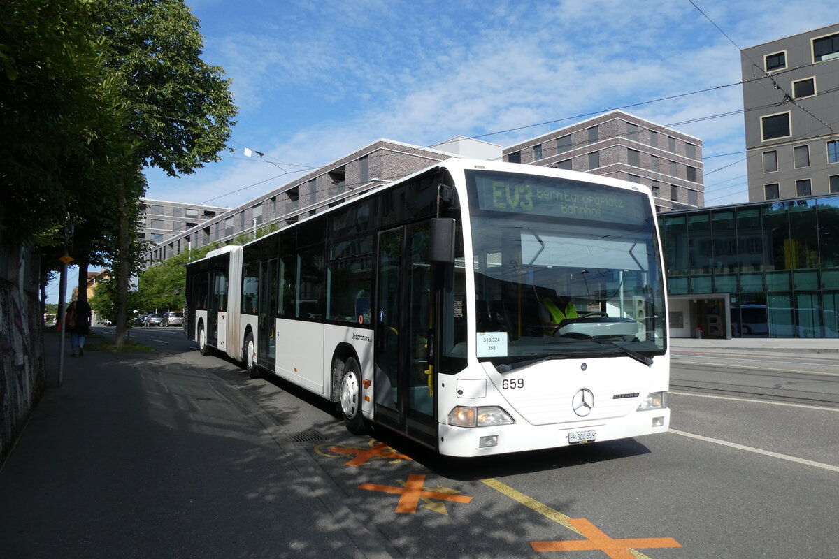 (278'229) - Intertours, Domdidier - Nr. 659/FR 300'659 - Mercedes (ex Nr. 205; ex VZO Gr�ningen Nr. 29) am 30. Juli 2025 beim Bahnhof Bern Europaplatz