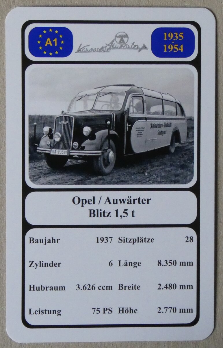 (278'419) - Quartett-Spielkarte mit Opel / Auw�rter Blitz 1,5 t von 1037 am 3. August 2025 in thun