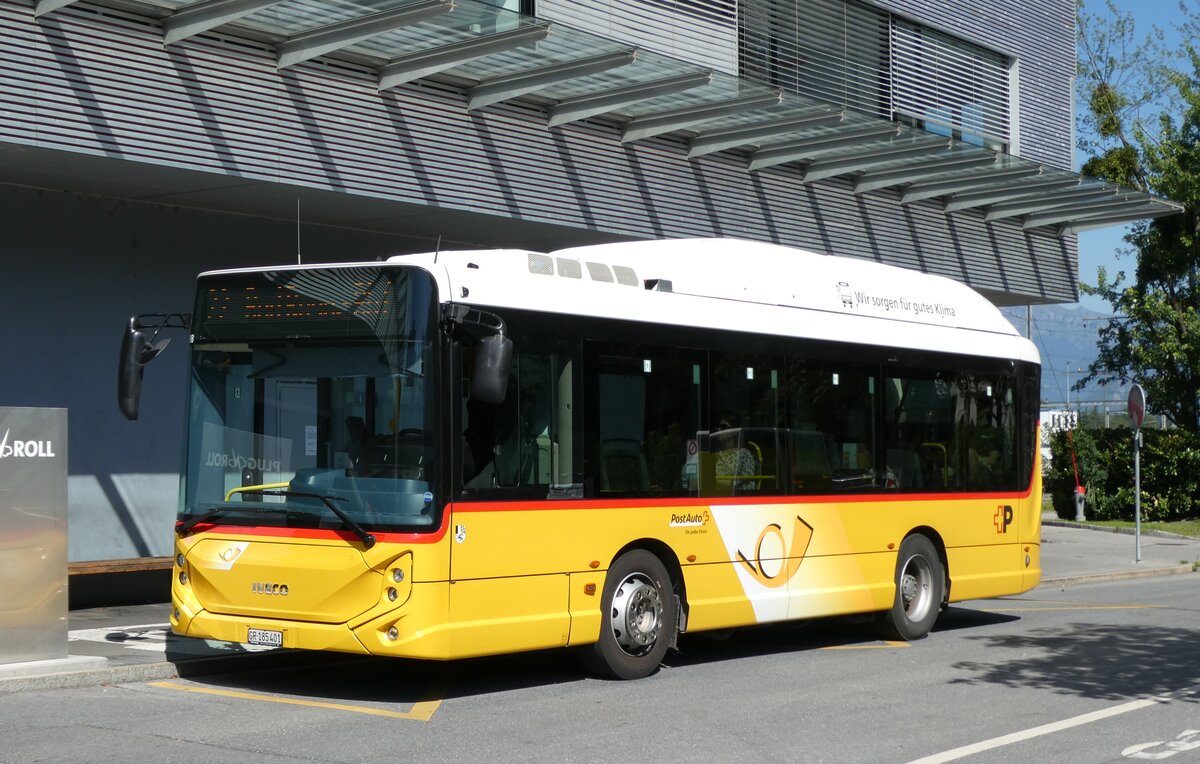 (278'607) - Gessinger, Bad Ragaz - GR 185'401/PID 11'898 - eHeuliez-Iveco am 8. August 2025 beim Bahnhof Landquart