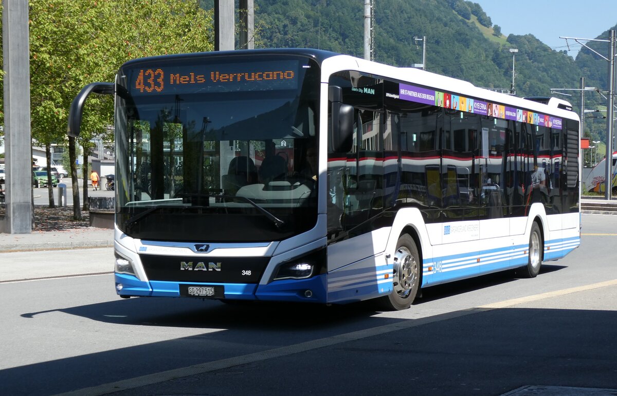 (278'631) - BSW Sargans - Nr. 348/SG 297'515 - MAN am 8. August 2025 beim Bahnhof Sargans