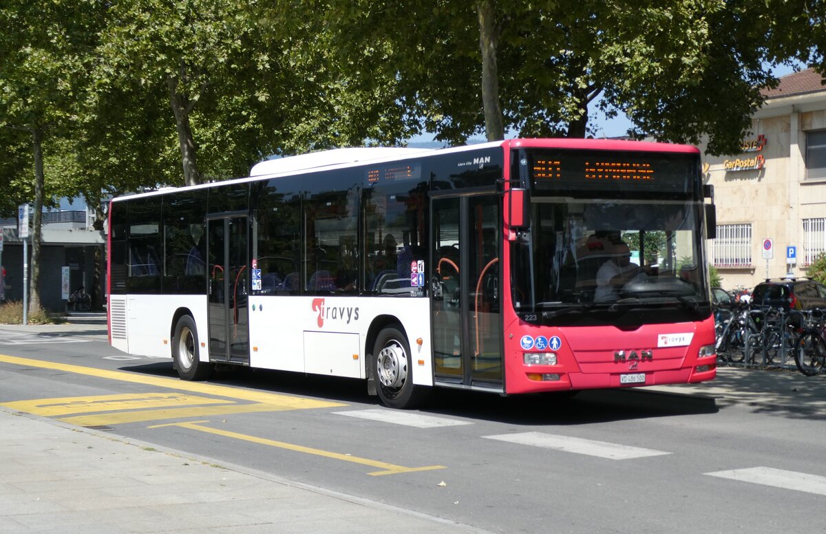 (278'754) - TRAVYS Yverdon - Nr. 223/VD 486'500 - MAN am 9. August 2025 beim Bahnhof Yverdon