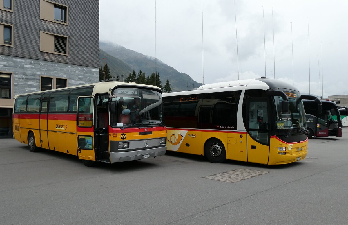 (280'076) - Buzzi, Bern - BE 910'789 - Mercedes (ex Mattli, Wassen/PID 2295) am 8. September 2025 in Andermatt, Bahnhofplatz