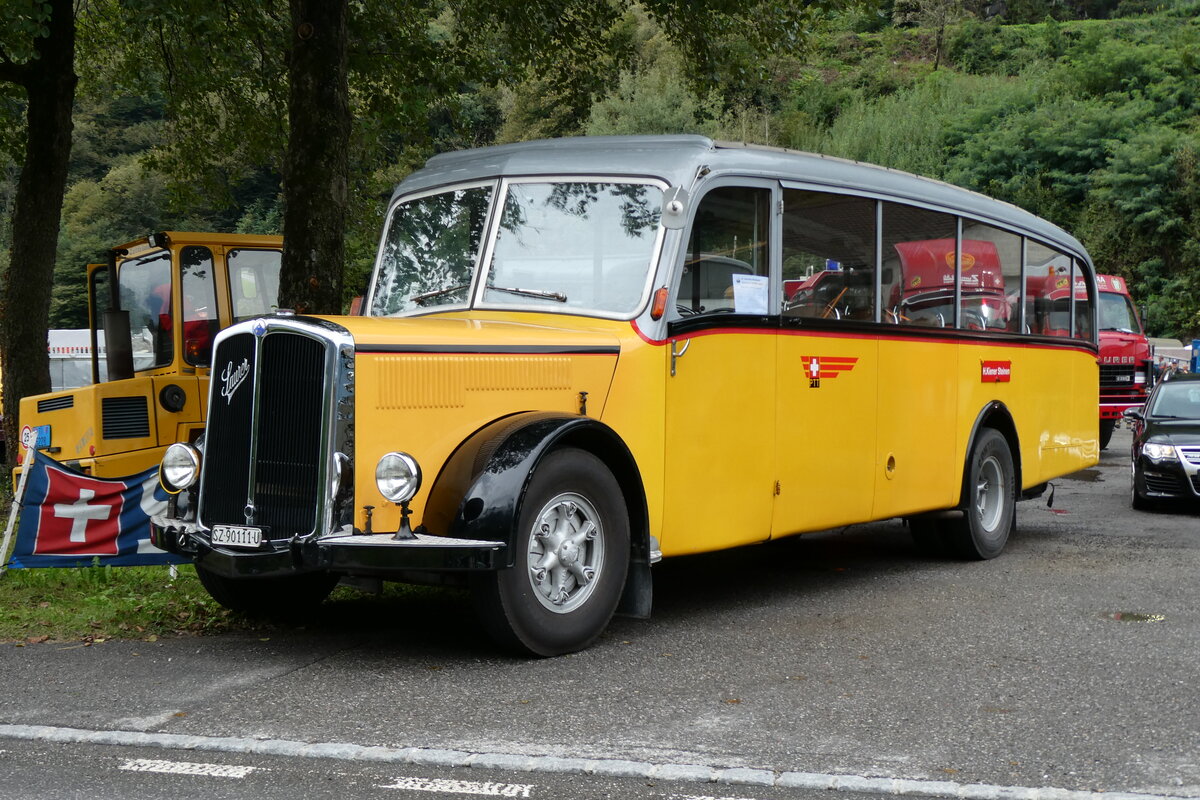 (280'342) - Kiener, Steinen - SZ 90'111 U - Saurer/Eggli (ex Marti, Luzern; ex P 23'095; ex P 2147) am 13. September 2025 in Iragna, Riviera
