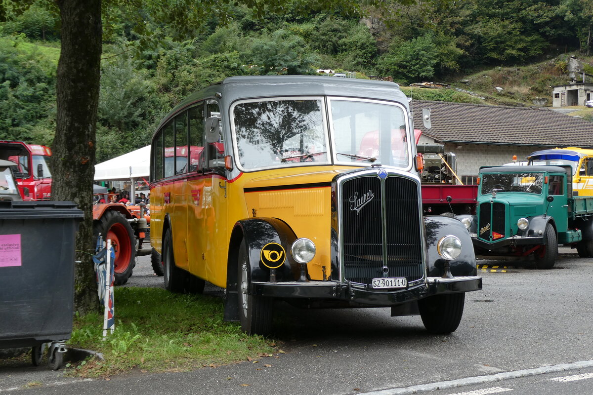 (280'344) - Kiener, Steinen - SZ 90'111 U - Saurer/Eggli (ex Marti, Luzern; ex P 23'095; ex P 2147) am 13. September 2025 in Iragna, Riviera