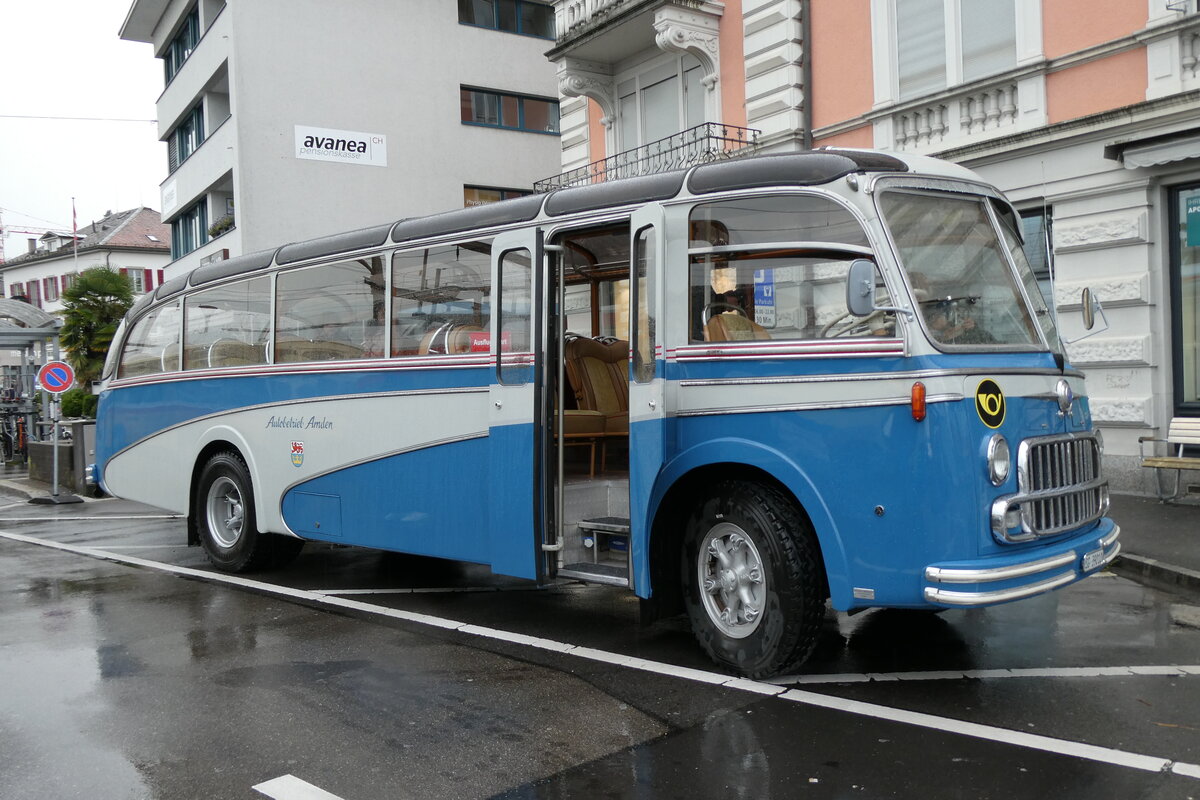(280'6775 - AWA Amden - Nr. 10/SG 39'010 - Saurer/R&J (ex Radlmeier, D-Ergoldsbach; ex Schmid, D�llikon; ex Libero Bau, Fehraltdorf; ex Privat; ex Altherr, Nesslau; ex AWA Amden Nr. 8) am 27. September 2025 beim Bahnhof W�denswil 