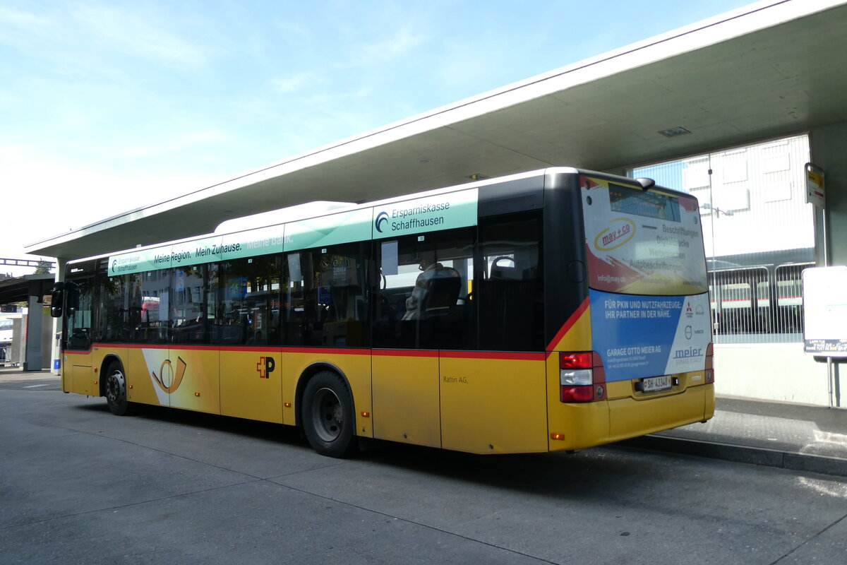 (281'098) - Rattin, Neuhausen - Nr. 327/SH 43'348/PID 10'653 - MAN (ex Rattin, Schlatt Nr. 327; ex Rapold, Rheinau Nr. 327) am 10. Oktober 2025 beim Bahnhof Schaffhausen