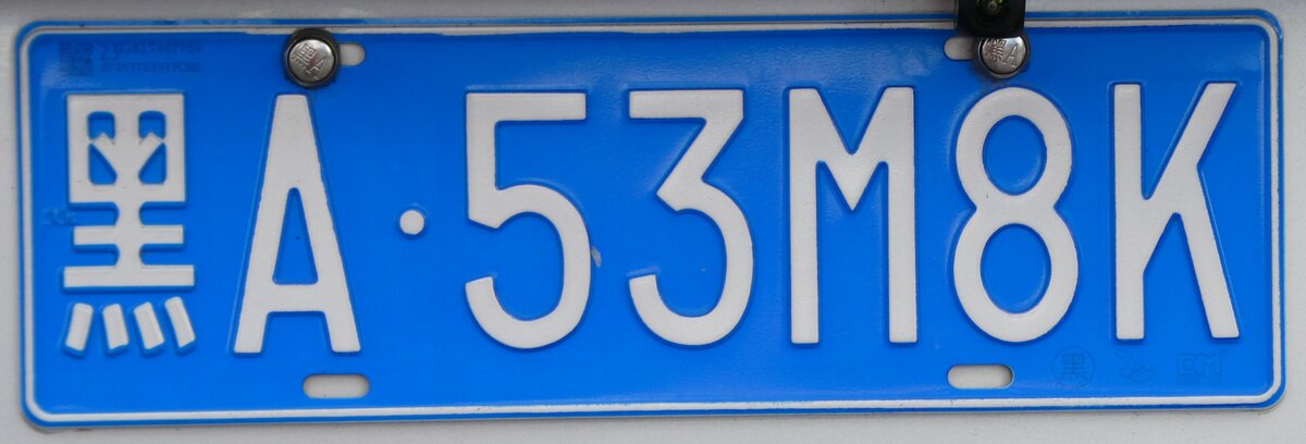 (281'846) - Aus China: Nummernschild - A 53M8K - am 28. Oktober 2025 beim Bahnhof Interlaken Ost