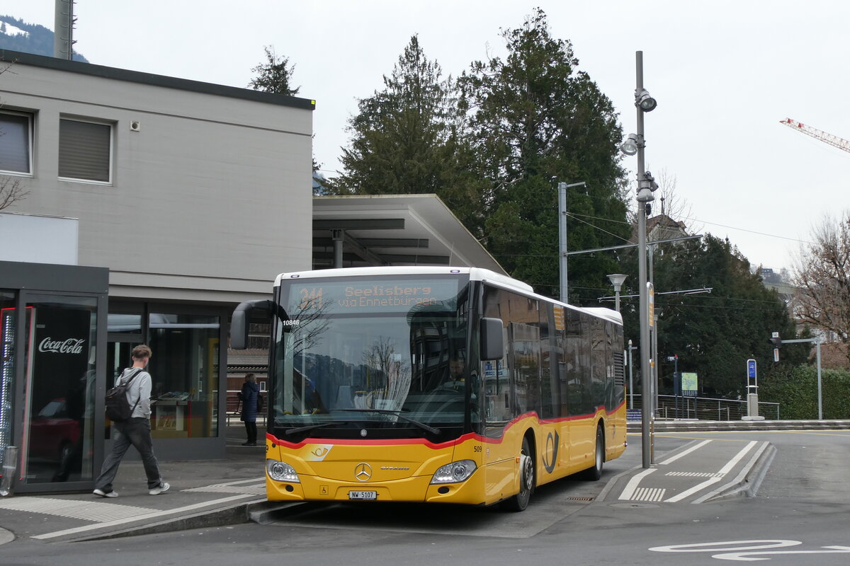 (284'598) - PostAuto Zentralschweiz - Nr. 508/NW 5107/PID 10'846 - Mercedes (ex Nr. 59; ex Nr. 12; ex Thepra, Stans Nr. 12) am 3. Februar 2026 beim Bahnhof Stans