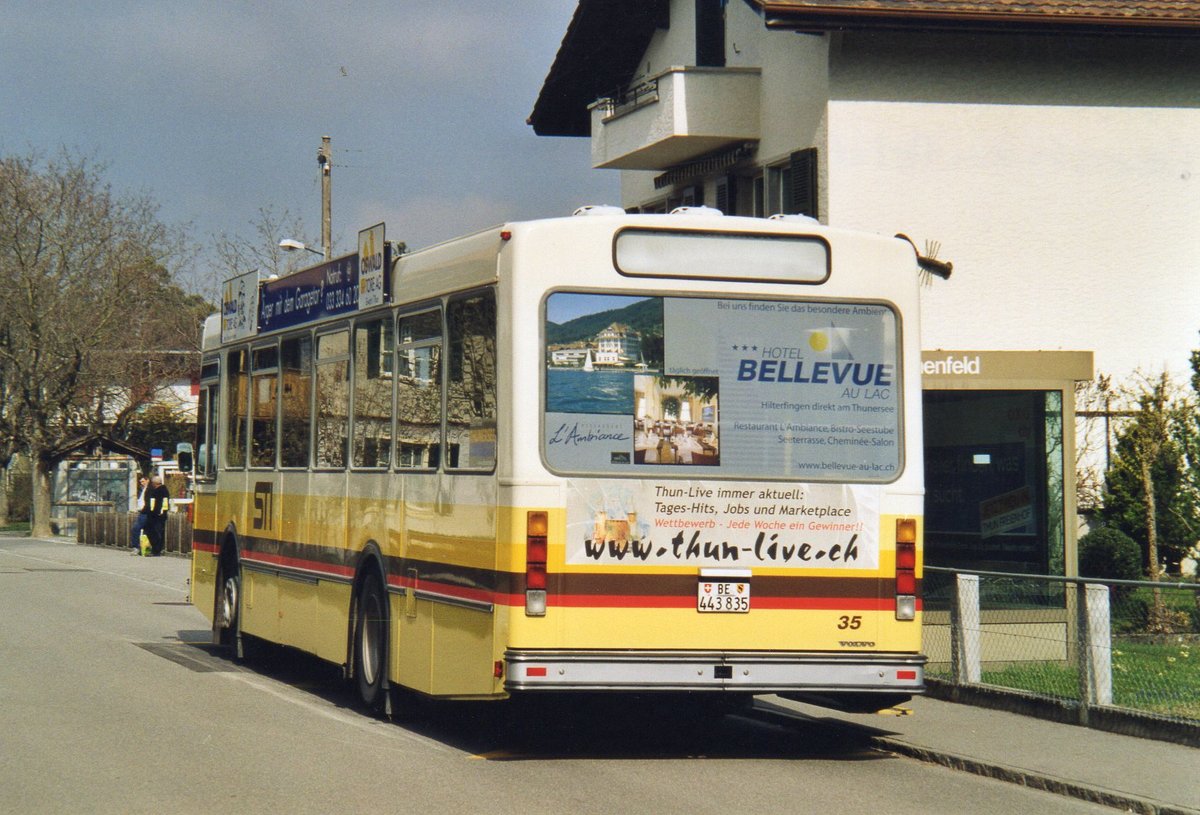 (AF 12) - Aus dem Archiv: STI Thun - Nr. 35/BE 443'835 - Volvo/R&J (ex SAT Thun Nr. 35) am 27. M�rz 2004 in Thun-Lerchenfeld, Endstation