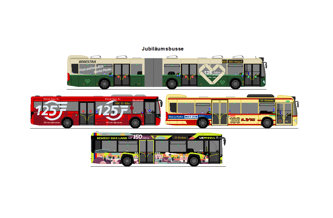 Bogestra, Bochum - Mercedes Benz G C2 + Rheinbahn, D�sseldorf - VDL Citea LLE 120 + LVG L�beck Mercedes Benz Citaro C2 + BOS PS Anstalt, Vaduz - Nr. 520/FL 40'205 - Solaris