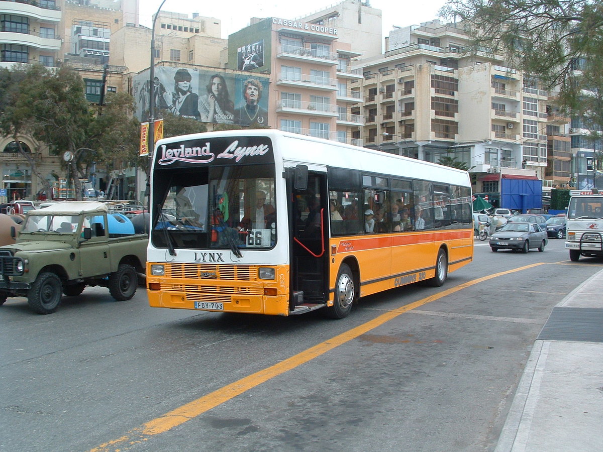 FBY 703
1990 Leyland Lynx
Leyland B49F

New to West Midlands Travel, West Midlands, UK, registered G221 EOG, carrying fleet number 1221.

Photographed in Sliema, Malta, on 2nd May 2009.