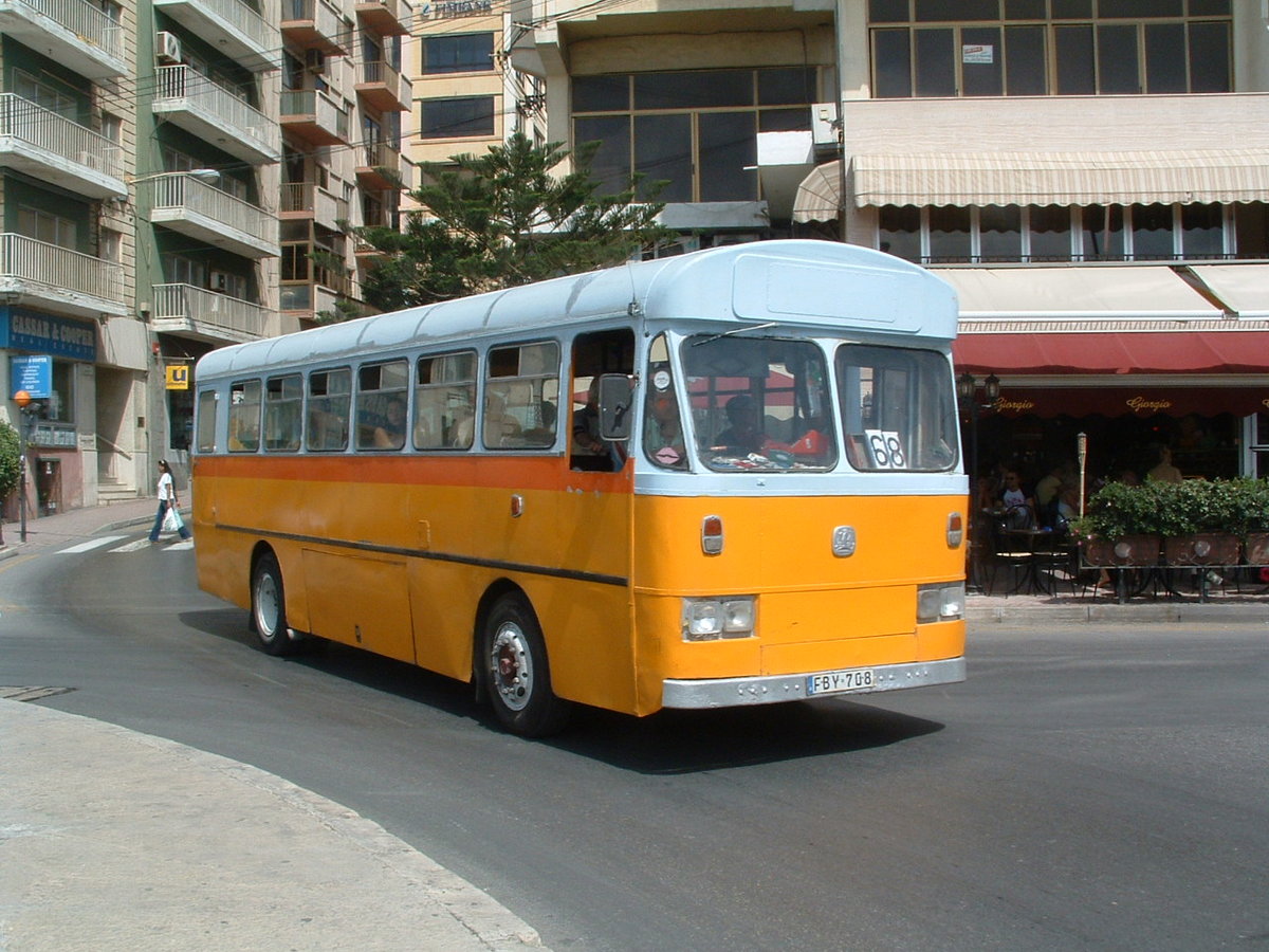 FBY 708
1975 Bedford YRQ
Marshall B46F

New to Atomic Weapons Research Establishment (AWRE), Aldermaston, Berkshire, England, registered HGM 614N.  Imported to Malta in 1989.  Previously registered Y-0708 in Malta.

Photographed 14th September 2005 approaching Sliema Ferries, Malta.