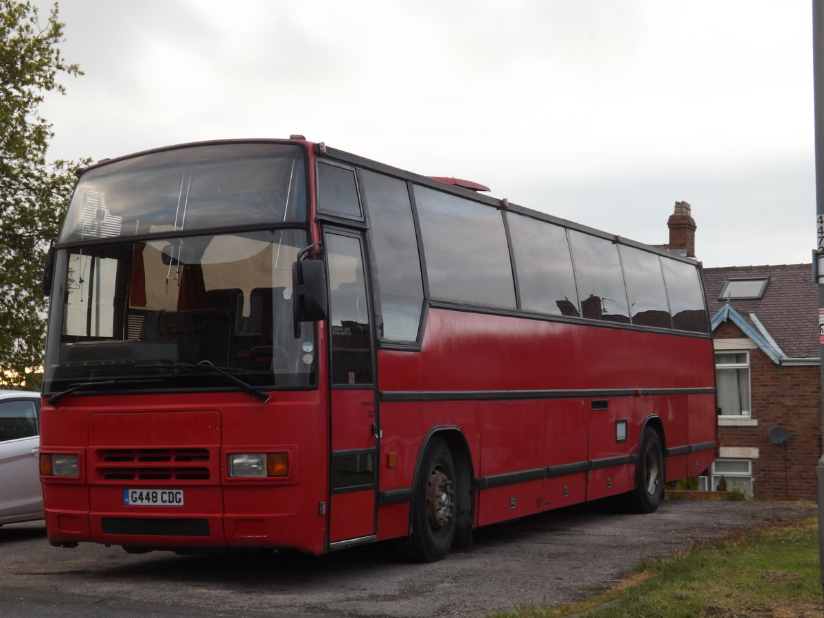 G448 CDG
1990 Volvo B10M
Plaxton Paramount C53F
New to Marchant, Cheltenham.

Seen with New Branspeth Jazz Band, New Branspeth, Durham, England on 27th April 2016.