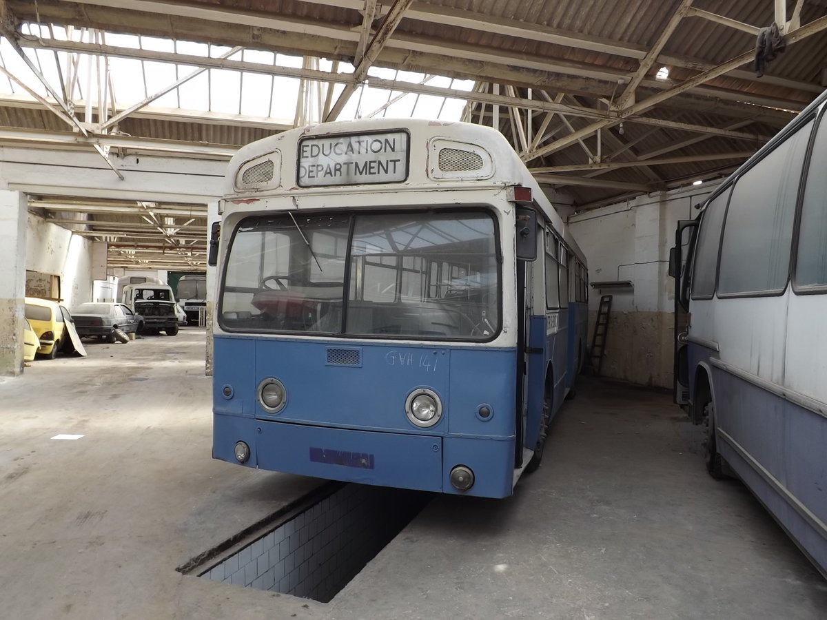 GVH 141
1970 AEC Swift
Park Royal B42D
New to London Transport, fleet number SMS356, registered EGN 356J.
Part of the former Maltese Government School Bus Fleet.  Photo taken at the Education Department Depot, Pembroke, Malta.