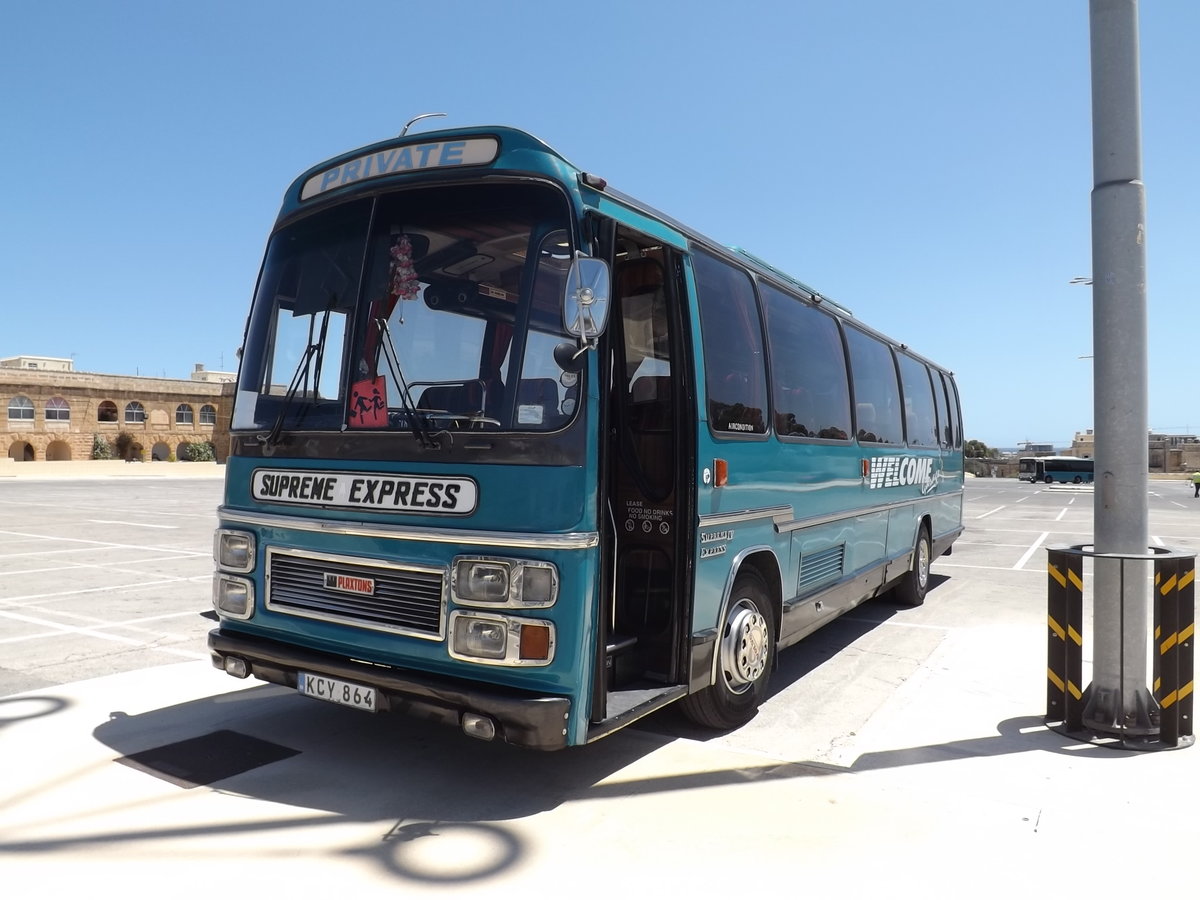 KCY 864 
1980 Bedford YMT
Plaxton Supreme C53F
New as KBH 856V to Clarke, London.  Also carried the Maltese registration Y-0864.
This has since returned to the UK for preservation with York Pullman , York, England.

Photographed at the Pembroke P&R site, Malta, on 31st May 2013 whilst operating for Welcome Garage, Gzira.