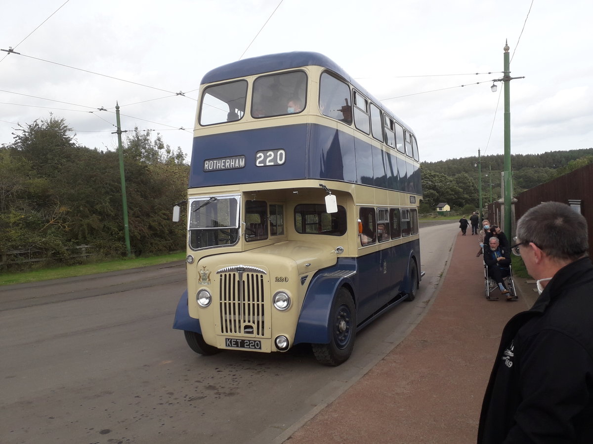 KET 220
1954 Daimler CVG6
Weymann H30/26R
Rotherham Corporation Fleet number 220.

Now operating for The North of England Open Air Museum, Beamish, County Durham, England, and used for transport around the museum.

Taken at Beamish, County Durham, England 12th September 2020.