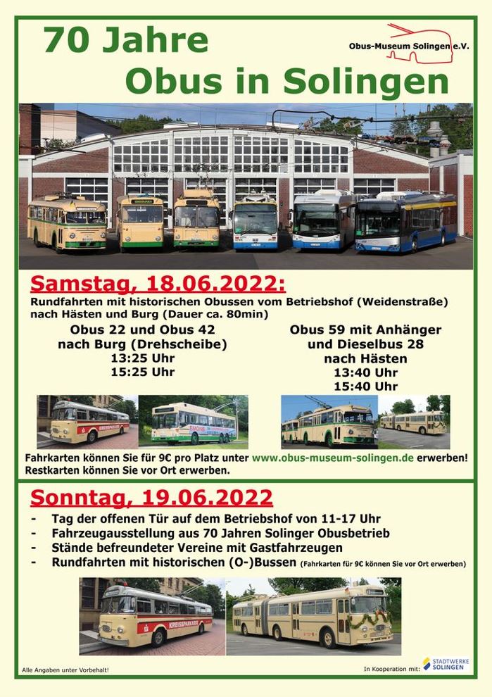 Plakat f�r 70 Jahre Obus in Solingen am 18. und 19. Juni 2022 (Aufnahme: Martin Beyer)