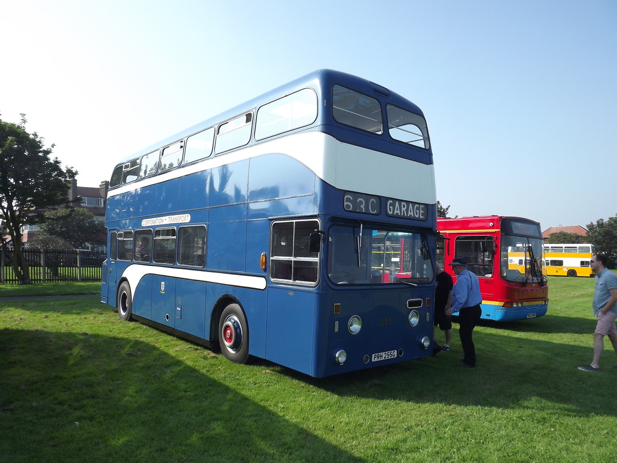 PRH 255G
1969 Leyland Atlantean PDR1/1A
Roe H44/31F
New to Hull Corporation Transport #255.

Seen at Seaburn, City of Sunderlaand, England on Monday 26th August 2019.