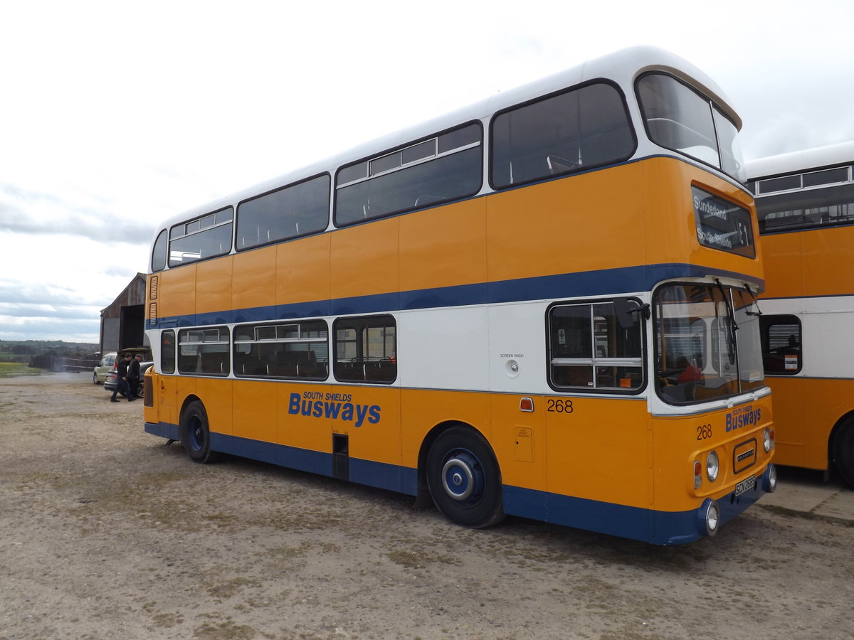 SCN 268S
1978 Leyland Atlantean AN68
Alexander H49/37F
New Tyne & Wear Passenger Transport Executive (PTE), fleet number 268, now preserved.

Photograph taken at Hetton le Hole, Sunderland, United Kingdom on 14th April 2017.