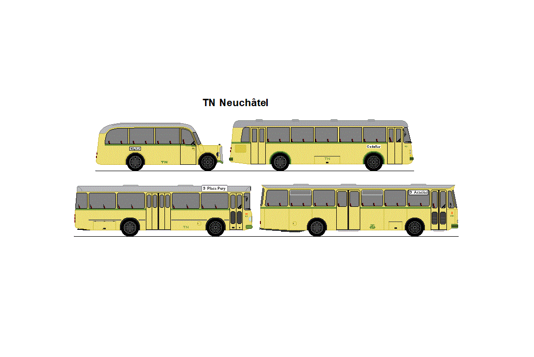 TN Neuch�tel - Saurer Car Alpin + Saurer/Hess B 51 U + MAN 640 HO 1 + FBW/R&J 50U55L