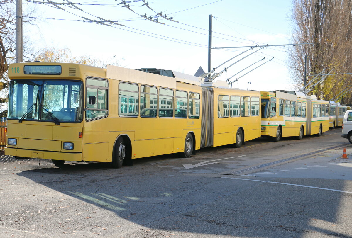 transN, La Chaux-de-Fonds - Nr. 118 - NAW/Hess Gelenktrolleybus (ex TN Neuch�tel Nr. 118) am 15. Dezember 2023 in Neuch�tel, D�p�t (Aufnahme: Martin Beyer)
