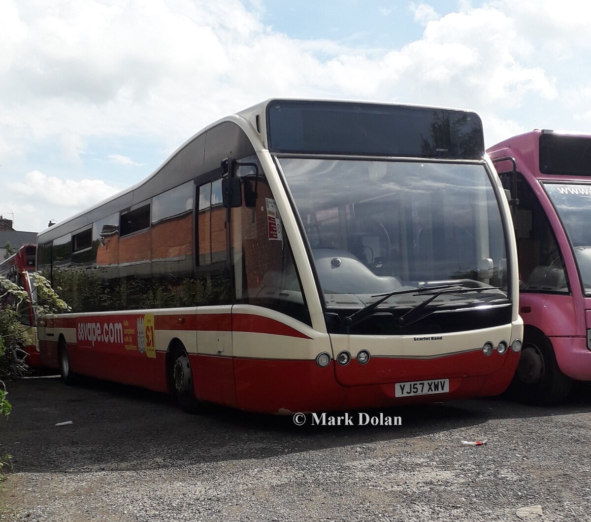 YJ57 XWV
2008 Optare Versa
Optare B37F
Scarlet Band Bus & Coach Limited, West Cornforth, County Durham, United Kingdom.

New to Lancashire United, fleet number 272.  Photographed at Scarlet Bands' depot on Sunday 11th July 2021.