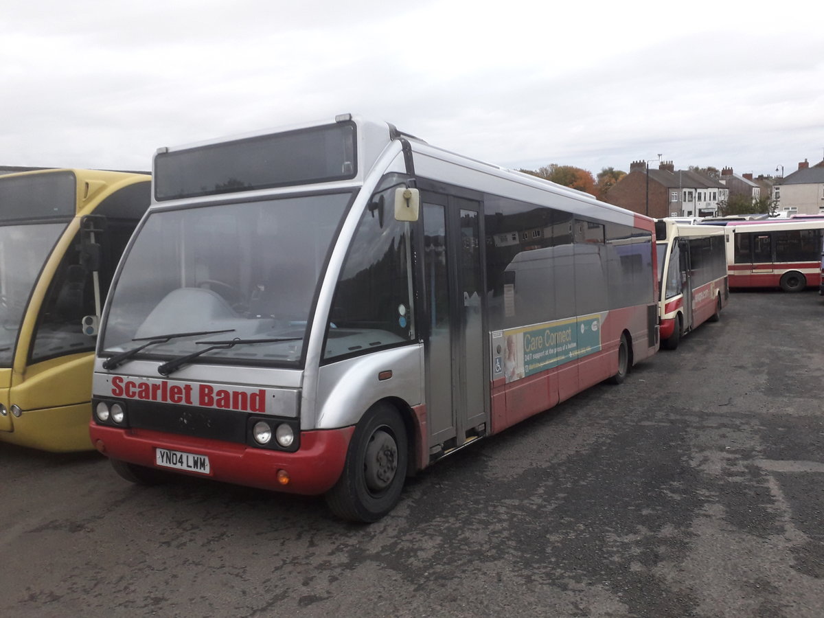 YN04 LWM
2004 Optare Solo
Optare B31F

New to Morden College, Blackheath, London as a non-PSV, later passing to Scarlet Band Bus & Coach Limited, West Cornforth, County Durham, England and becoming a proper PSV.  Fitted with seatbelts and air conditioning from new.

Photographed at Scarlet Band Depot at West Cornforth 18th October 2020.