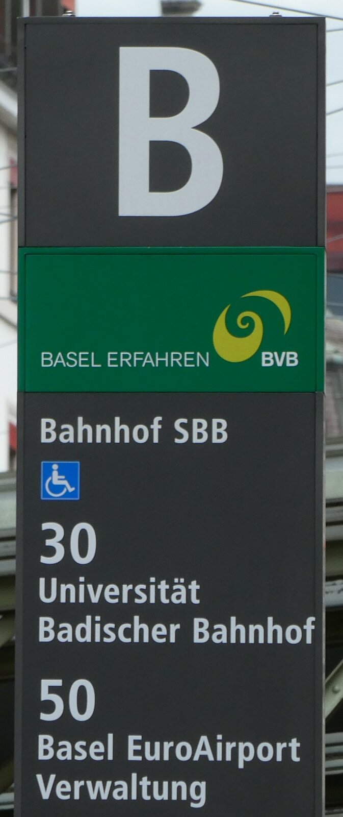 (247'835) - BVB-Haltestellenschild - Basel, Bahnhof SBB - am 30. M�rz 2023