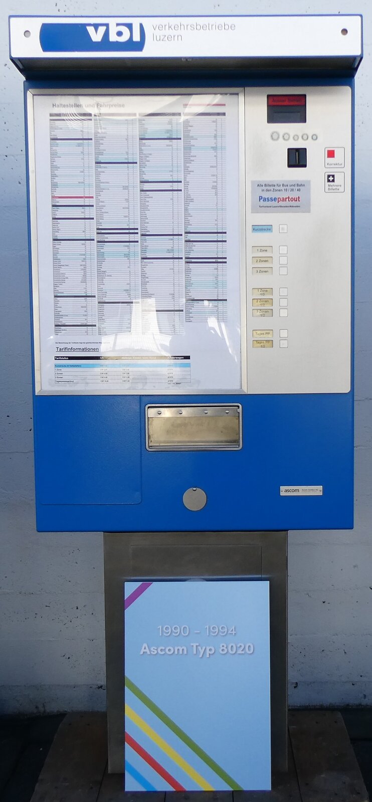 (266'756) - VBL-Billetautomat von 1990 bis 1994 am 7. September 2024 in Luzern, Depot 