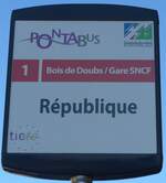 (173'554) - PONTABUS-Haltestellenschild - Pontarlier, R�publique - am 1. August 2016